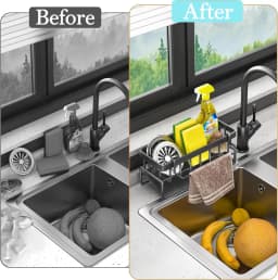 Kitchen Sink Caddy Organiser, Sponge Holder for Kitchen Sink with Self Draining Tray,Dish Soap Scrubber Brush Dishcloth Holder