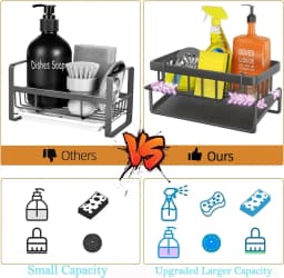 Kitchen Sink Caddy Organiser, Sponge Holder for Kitchen Sink with Self Draining Tray,Dish Soap Scrubber Brush Dishcloth Holder