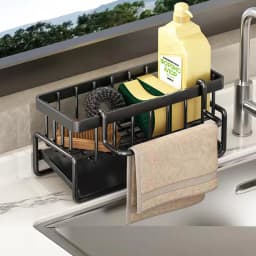 Kitchen Sink Caddy Organiser, Sponge Holder for Kitchen Sink with Self Draining Tray,Dish Soap Scrubber Brush Dishcloth Holder