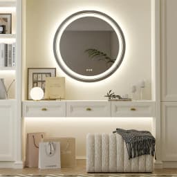 32 Inch Round LED Lighted Bathroom Mirror Wall Mounted Anti-Fog Vanity Mirror with Touch Sensor Backlit for Home