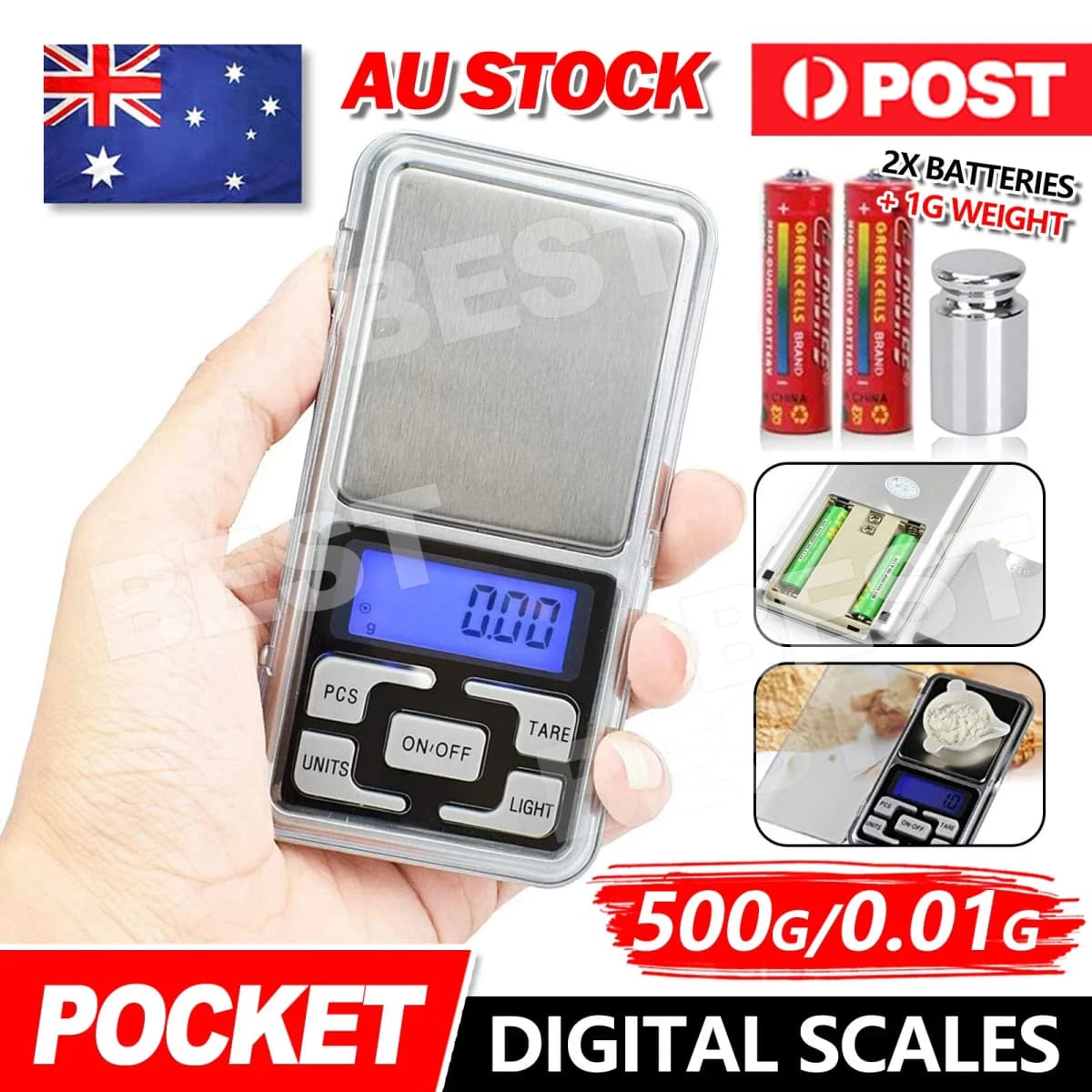 Pocket Digital Mini Scales 0.01g 500g Precision Weight Balance Silver Mel
