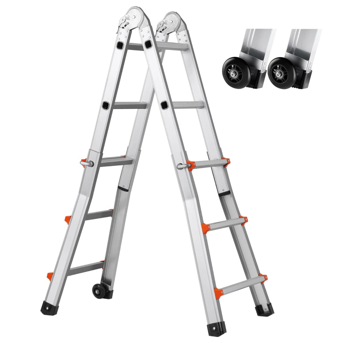 SucceBuy Telescoping Ladder A Frame Compact Aluminum Extension Ladder Multi-Function Portable Collapsible RV Ladder for Homework