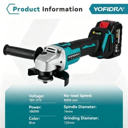 YOFIDRA 125mm Brushless Angle Grinder 4 Gear Cordless Grinding Machine Cutting Woodworking Power Tool For Makita Battery Pin