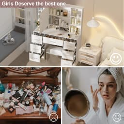 Vanity Desk Set w/ LED Lights Mirror Makeup Dressing Table and Stool 10 Shelves
