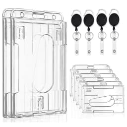 Transparent Double Cards Slots ID Tag Badge Holder with Badge Reel 2 Cards Storage Organizer Employee Pass Work Card Case Sleeve