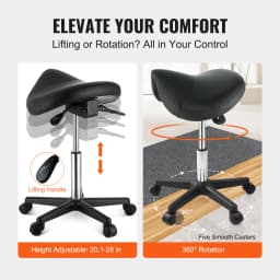 SucceBuy Ergonomic Saddle Stool with 5 Swivel Casters 360° Rotation 20.1-28in Height Adjustable Round Stool for Bar Salon Office