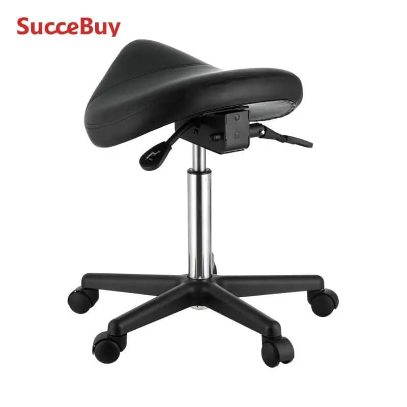 SucceBuy Ergonomic Saddle Stool with 5 Swivel Casters 360° Rotation 20.1-28in Height Adjustable Round Stool for Bar Salon Office