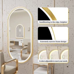 Oval Smart Mirror - LED Illuminated Vanity Bathroom Full Body Mirror with Anti-Fog, Gold Aluminum Frame