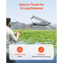 SucceBuy 32 in Aquatic Weed Rake 6.3 Double Weeds Cutter w/ 30ft Rope No Assembly Required Clearing Tool to Pond Lake Rivulet
