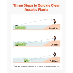 SucceBuy 32 in Aquatic Weed Rake 6.3 Double Weeds Cutter w/ 30ft Rope No Assembly Required Clearing Tool to Pond Lake Rivulet