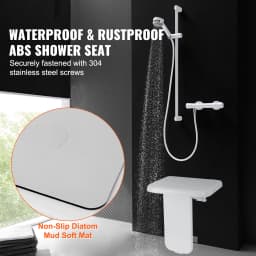 SucceBuy Folding ABS Shower Seat 15.7'' x 16.7'' Unfolded Wall Mounted Fold Up Shower Bench with 440 lbs Load Capacity Chair