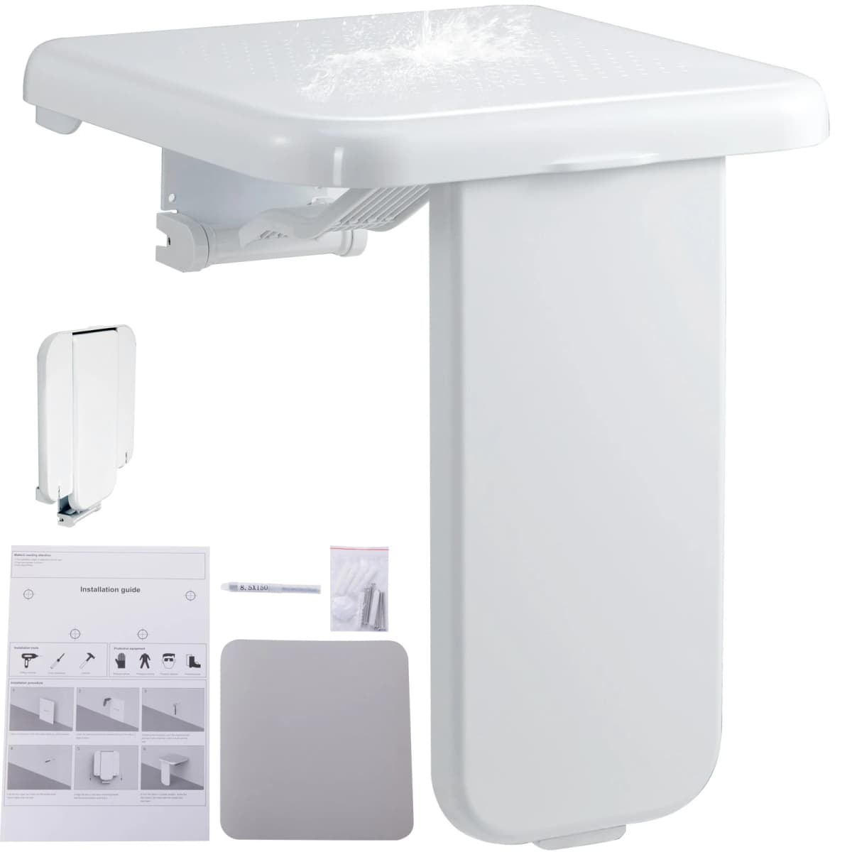 SucceBuy Folding ABS Shower Seat 15.7'' x 16.7'' Unfolded Wall Mounted Fold Up Shower Bench with 440 lbs Load Capacity Chair
