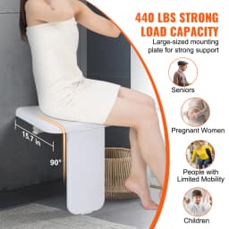 SucceBuy Folding ABS Shower Seat 15.7'' x 16.7'' Unfolded Wall Mounted Fold Up Shower Bench with 440 lbs Load Capacity Chair