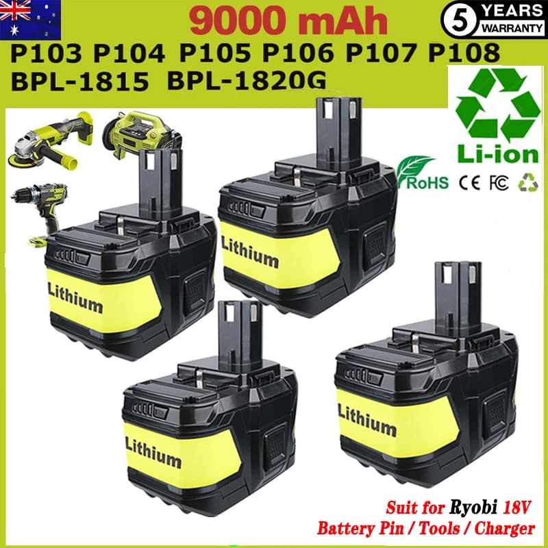 1/2/4Pcs P109 9.0Ah Li-on Replace for Ryobi 18V Battery Pin P102 P103 P104 P108 Compatible for Ryobi 18V Cordless Power Tools