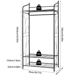 Heavy Duty Metal Garment Rack Stand - Freestanding Shoe And Clothes Storage with Shelves - Horizontal Hanging Rail