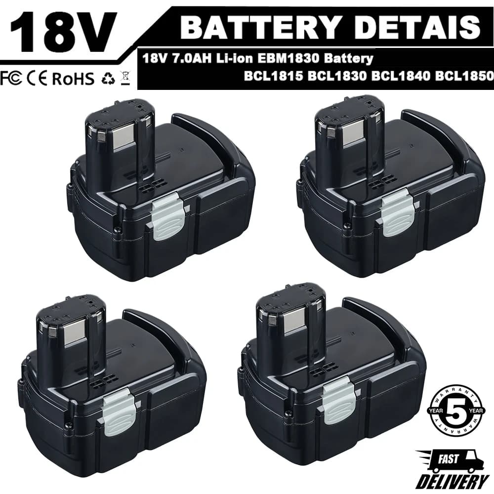 1/2/4Pcs 7.0Ah Li-on EBM1830 Replace for Hitachi 18V Battery Pin BCL1815 BCL1820 BCL1825 BCL1830 Compatible With Cordless Tools