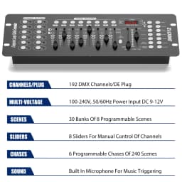 DayFlicker AC 100-240V Black Grand Console DMX and MIDI Operator 192 Channel Light Controller for Live Concerts KTV DJs Clubs