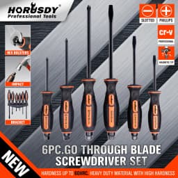 HORUSDY 6Pc Thru Screwdriver Set Hammer Impact Hex Magnetic Tips Rubber Grip Handle CRV