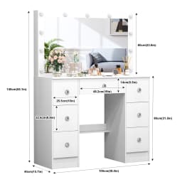 White Vanity Set with 11 Led Bulbs Lighted Mirror for Women, 6 Drawers, 3 Color Dimmable, Easy Assembly Bedroom Furniture