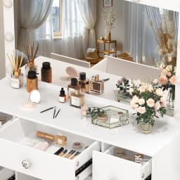 White Vanity Set with 11 Led Bulbs Lighted Mirror for Women, 6 Drawers, 3 Color Dimmable, Easy Assembly Bedroom Furniture