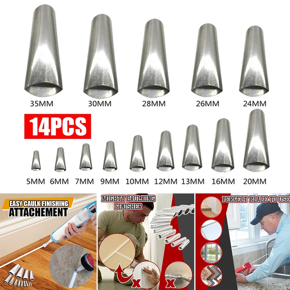 14pcs Caulking Finisher Tool Stainless Steel Scraper Set Nozzle Spatulas Filler