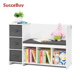 SucceBuy Kids Reading Bookcase Nook Bench 6-Cubby Storage Organizer w/ 3 Drawers for Playroom Bedroom Living Room or Entryway