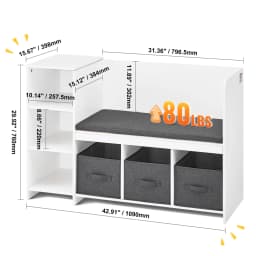 SucceBuy Kids Reading Bookcase Nook Bench 6-Cubby Storage Organizer w/ 3 Drawers for Playroom Bedroom Living Room or Entryway