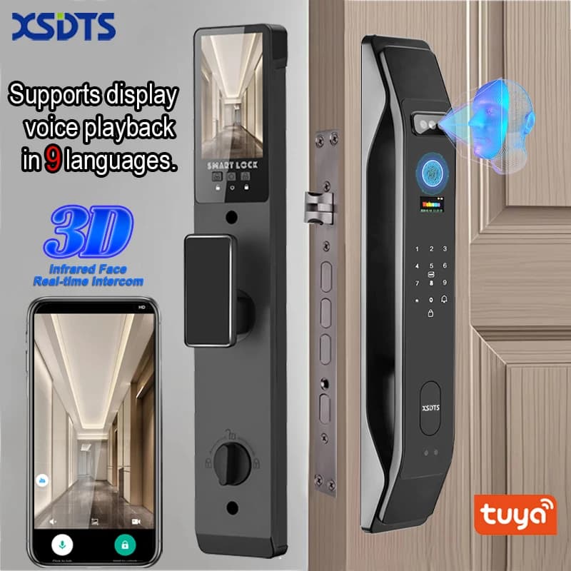 XSDTS 3D Face Smart Door Lock Tuya Active real-time Video intercom Fingerprint Password Biometric Electronic Key Unlock