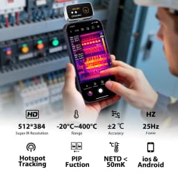 GW340 GW192A Thermal Camera with USB-C iPhone & Android Device, 512x384 Super Resolution, 256x192 Thermal Imager -4°F~752°F