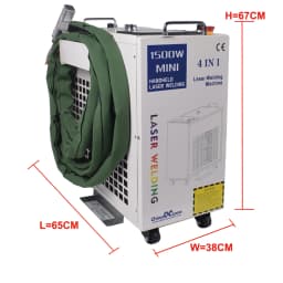 KPL 4-IN-1 Laser Welding Machine with SUP28T welding torch head, capable of welding aluminum, stainless steel, and other metals. BWT laser source.