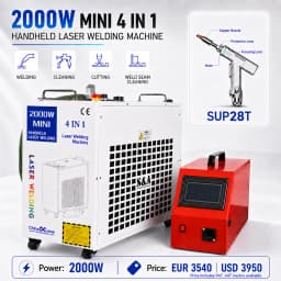 KPL 4-IN-1 Laser Welding Machine with SUP28T welding torch head, capable of welding aluminum, stainless steel, and other metals. BWT laser source.
