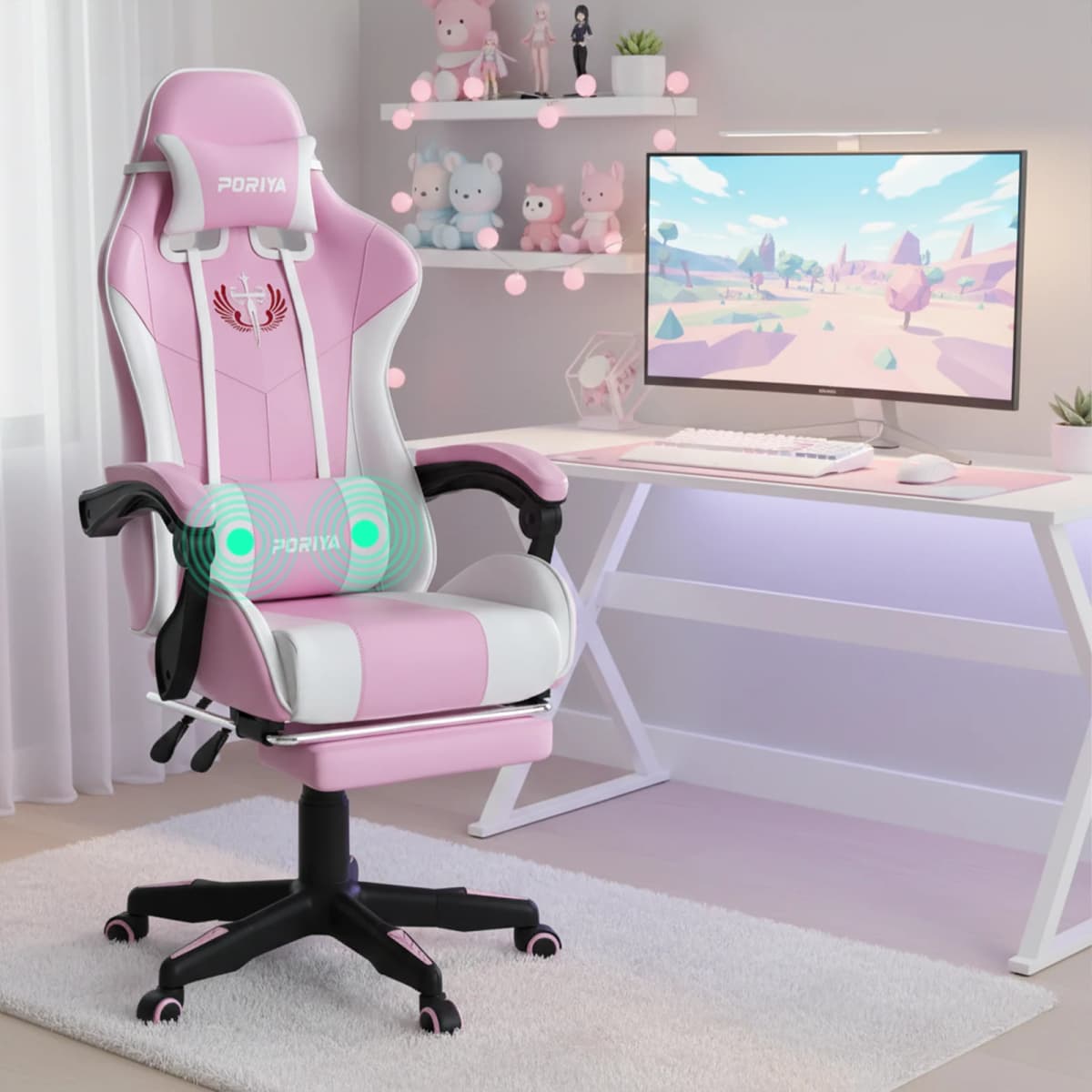 Gaming Chair Home Office Ergonomic 2-Point Massage Reclining Computer Chair