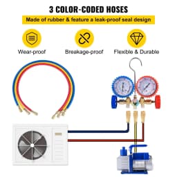 SucceBuy 4.8CFM 1/3HP Vacuum Pump Kit HVAC Single Stage Pump & 3 Valve A/C Manifold Gauge Set for Refrigerant Air Conditioning
