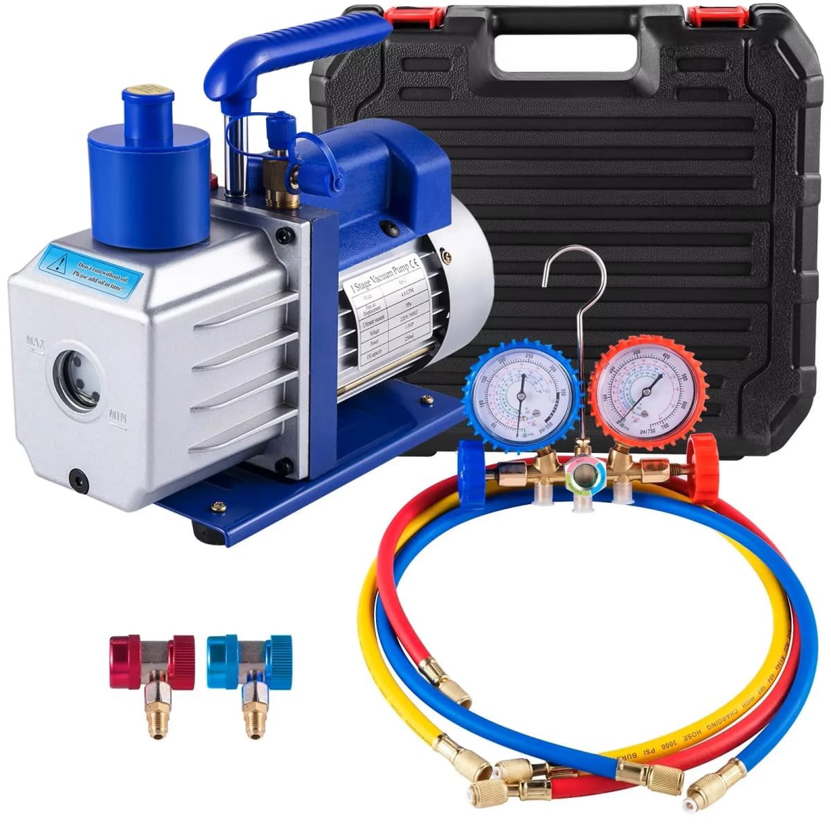 SucceBuy 4.8CFM 1/3HP Vacuum Pump Kit HVAC Single Stage Pump & 3 Valve A/C Manifold Gauge Set for Refrigerant Air Conditioning
