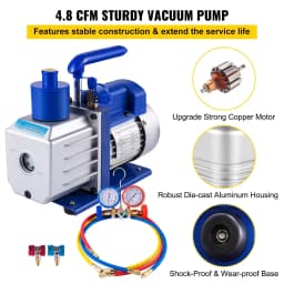 SucceBuy 4.8CFM 1/3HP Vacuum Pump Kit HVAC Single Stage Pump & 3 Valve A/C Manifold Gauge Set for Refrigerant Air Conditioning
