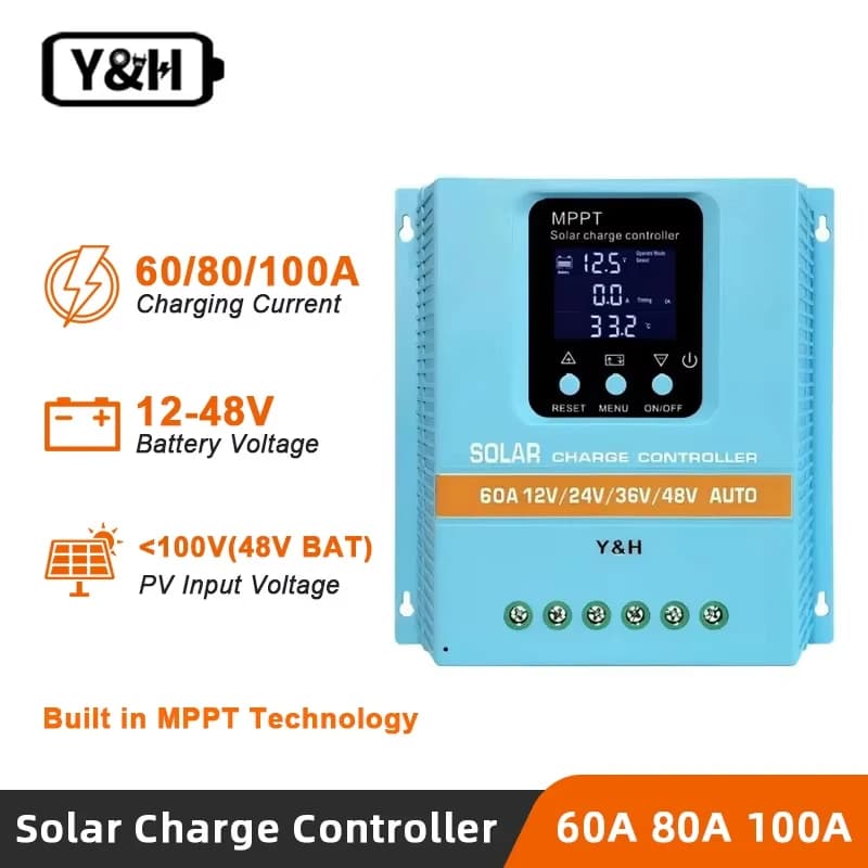 AU Stock Y&H MPPT 60A 80A 100A Solar Charge Controller 12V 24V 36V 48V LCD Display Solar Panel Battery Intelligent Regulator