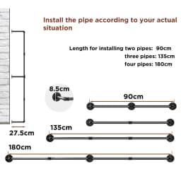 Wall Mounted Industrial Pipe Clothes Rack Bedroom Hanging Garment Rail Rack Space Saving Shelf