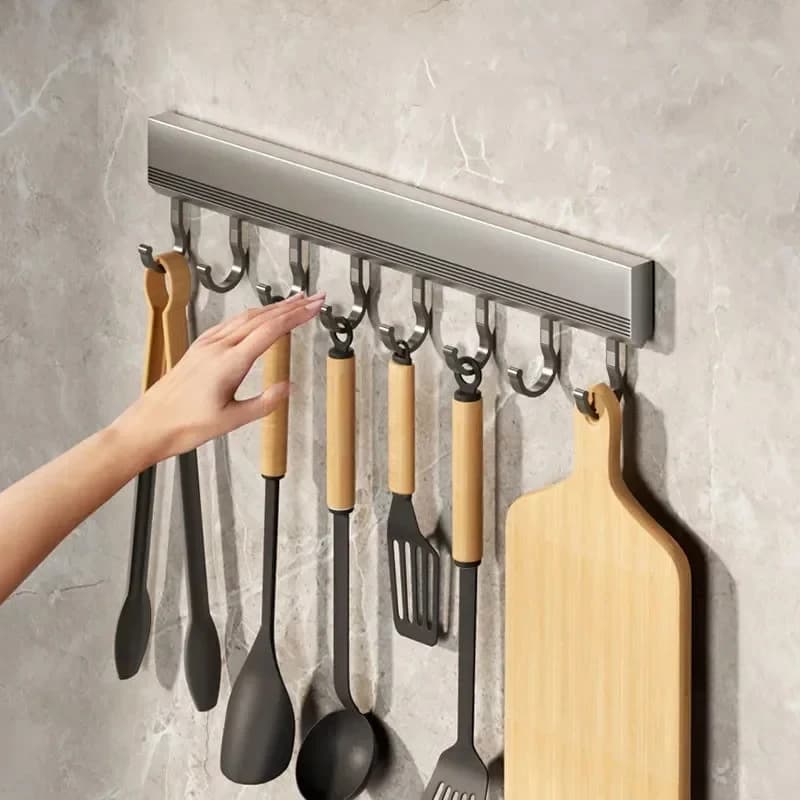Kitchen Storage Rack Aluminum Alloy Hook Rack Wall Mounted Kitchen Utensil Storage Rack Bathroom Robe Towel Hanger