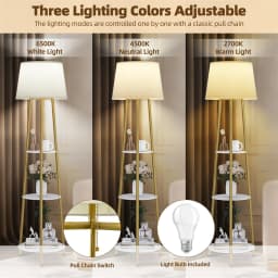Modern Tripod Floor Lamp with 3 Shelves Adjustable Dimmable LED Corner Standing Lamp for Living Room Bedroom Storage