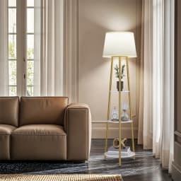 Modern Tripod Floor Lamp with 3 Shelves Adjustable Dimmable LED Corner Standing Lamp for Living Room Bedroom Storage