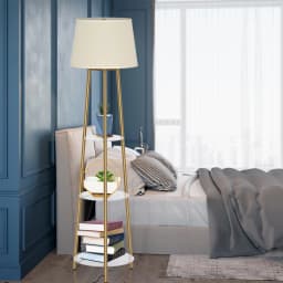 Modern Tripod Floor Lamp with 3 Shelves Adjustable Dimmable LED Corner Standing Lamp for Living Room Bedroom Storage