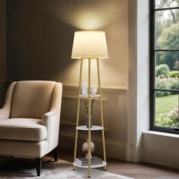 Modern Tripod Floor Lamp with 3 Shelves Adjustable Dimmable LED Corner Standing Lamp for Living Room Bedroom Storage