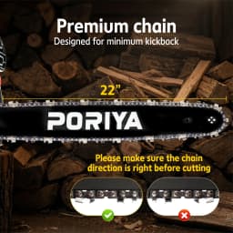 PORIYA 62cc Petrol Chainsaw Commercial 22" Bar Chain Saw E-Start Tree Pruning