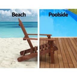 3 Piece Adirondack Outdoor Table and Chairs Wooden Beach Chair Set Brown