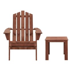 3 Piece Adirondack Outdoor Table and Chairs Wooden Beach Chair Set Brown