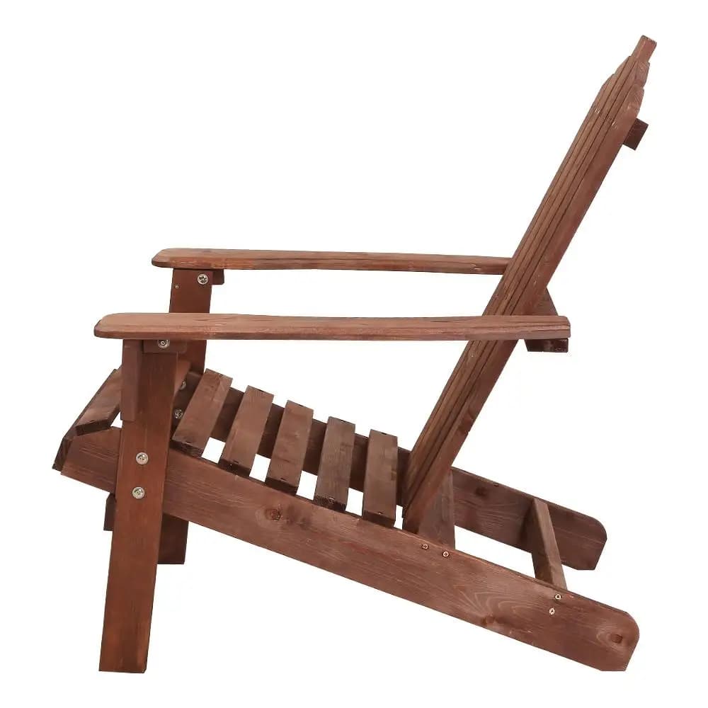 3 Piece Adirondack Outdoor Table and Chairs Wooden Beach Chair Set Brown