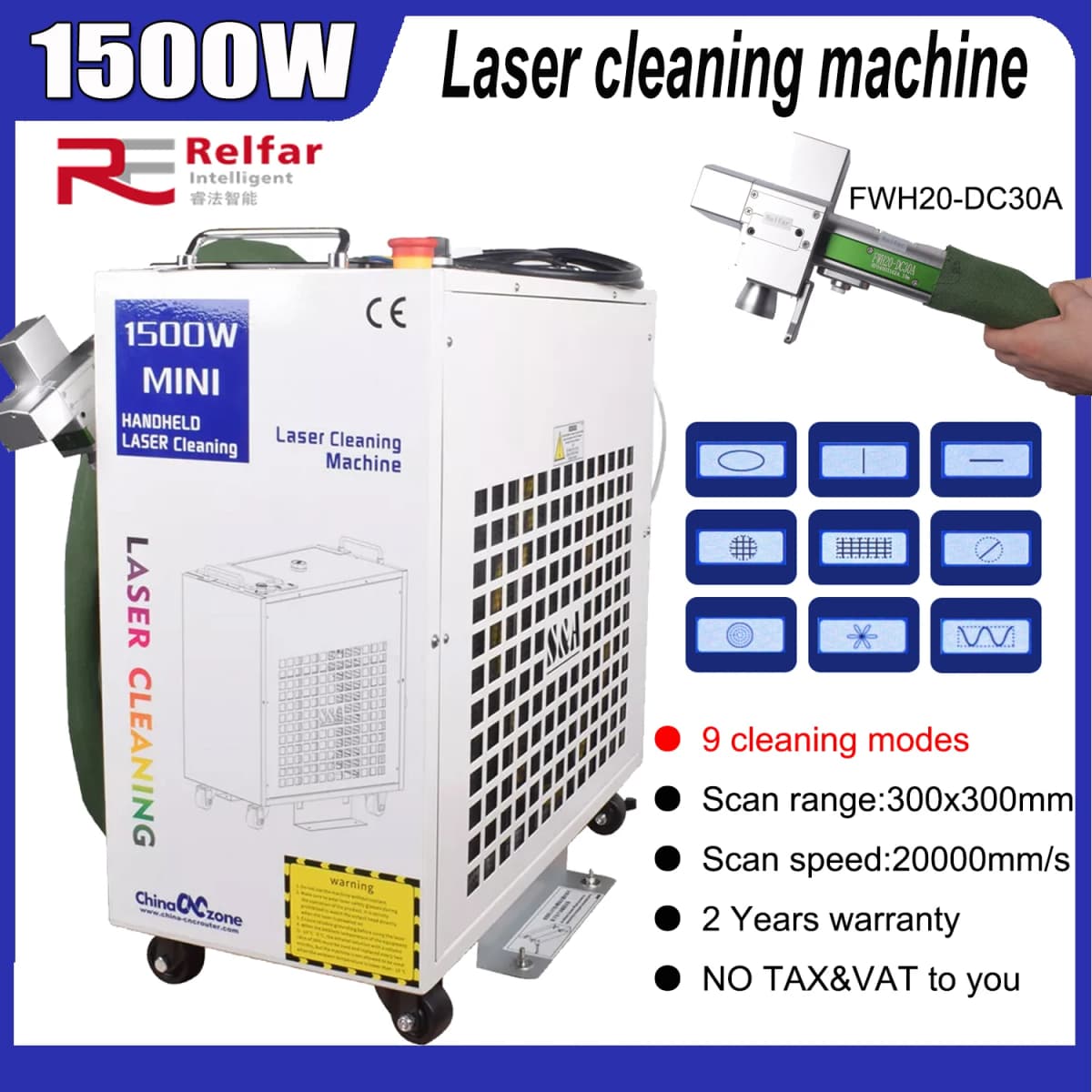 Laser Rust Removal Machine 1500w Double Wobble Hand-Held Fiber Laser Cleaning Machine for Metals with Rust Paint Oil Dirt Stains