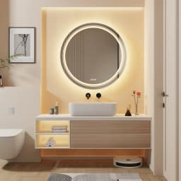 LUVODI Round Smart Mirror for Bathroom Waterproof Touch Screen Shower Vanity Mirror with Illumination for Wash Basin