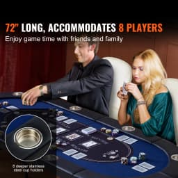 SucceBuy 8 Player Foldable Poker Table Blackjack Texas Holdem w/ Padded Rails and Stainless Steel Cup Holders Blue