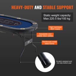 SucceBuy 8 Player Foldable Poker Table Blackjack Texas Holdem w/ Padded Rails and Stainless Steel Cup Holders Blue